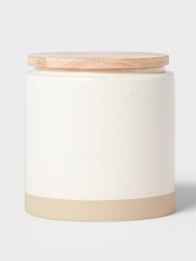 Threshold NWT Camwood Collection Medium Stonware Canister W/Wood Lid In Cream/Ta